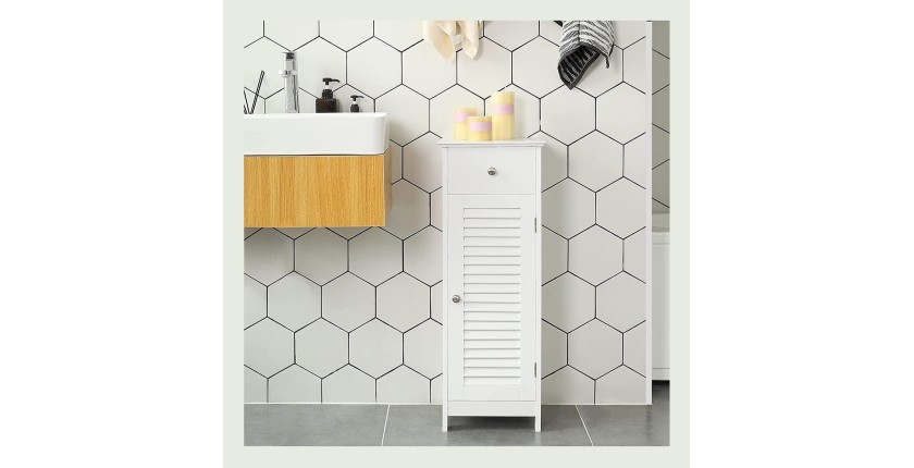 Meuble de rangement pour salle de bain un tiroir et une porte battante coloris blanc collection CLEAN