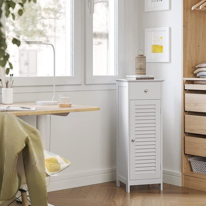 Meuble de rangement pour salle de bain un tiroir et une porte battante coloris blanc collection CLEAN