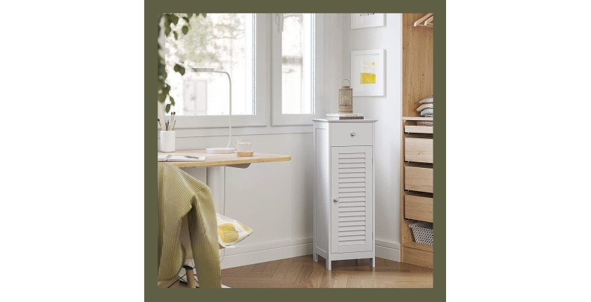 Meuble de rangement pour salle de bain un tiroir et une porte battante coloris blanc collection CLEAN