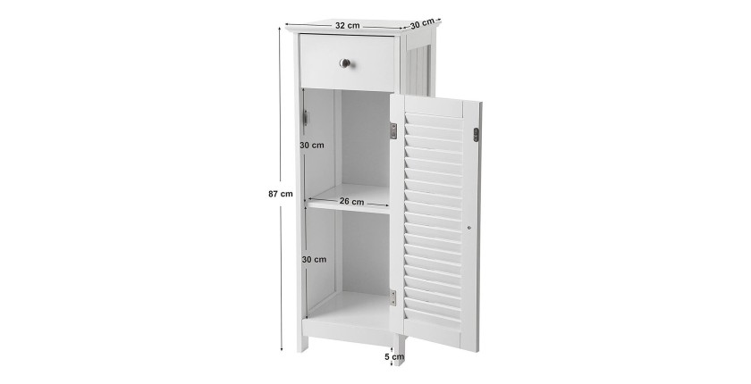 Meuble de rangement pour salle de bain un tiroir et une porte battante coloris blanc collection CLEAN