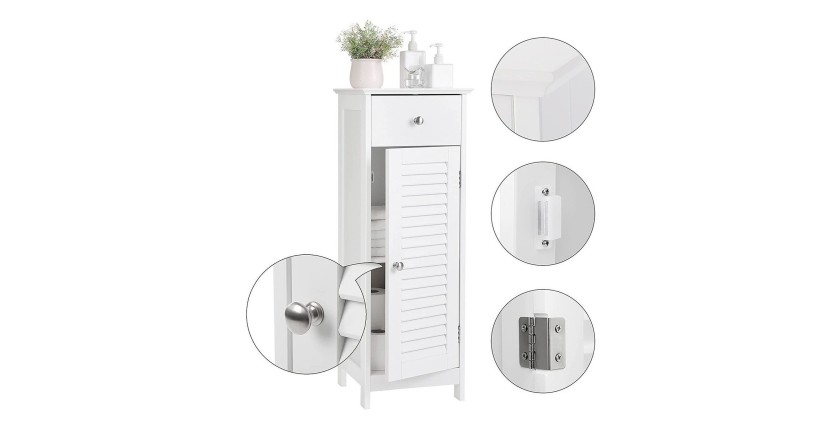 Meuble de rangement pour salle de bain un tiroir et une porte battante coloris blanc collection CLEAN