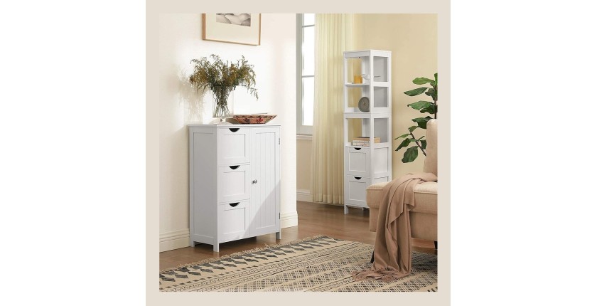 Meuble de rangement pour salle de bain trois tiroirs et une porte coloris blanc collection CLEAN