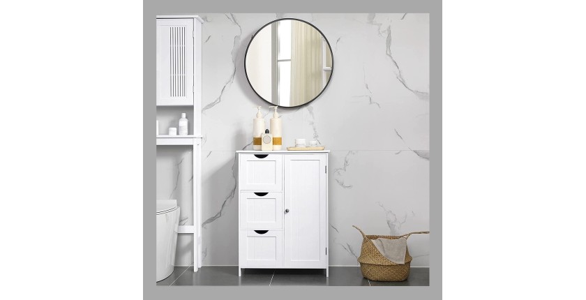 Meuble de rangement pour salle de bain trois tiroirs et une porte coloris blanc collection CLEAN