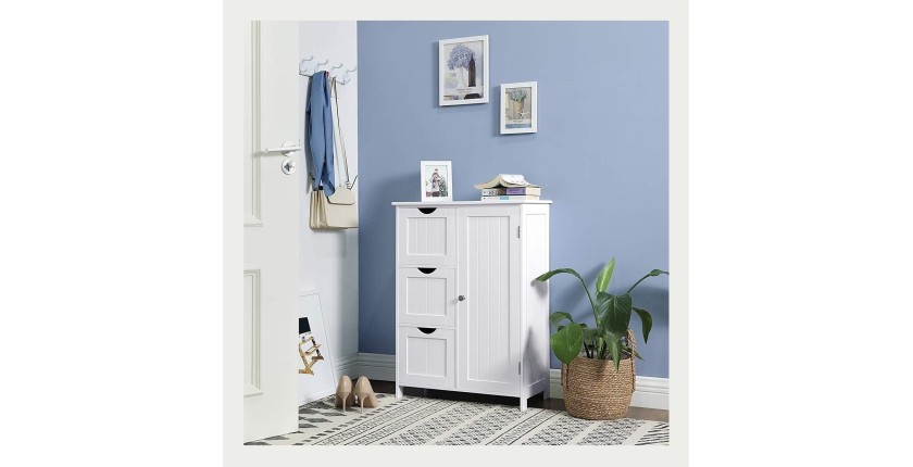 Meuble de rangement pour salle de bain trois tiroirs et une porte coloris blanc collection CLEAN