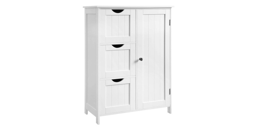 Meuble de rangement pour salle de bain trois tiroirs et une porte coloris blanc collection CLEAN