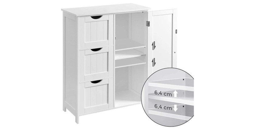 Meuble de rangement pour salle de bain trois tiroirs et une porte coloris blanc collection CLEAN