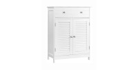 Meuble de rangement pour salle de bain un tiroir et deux portes style persienne coloris blanc collection CLEAN
