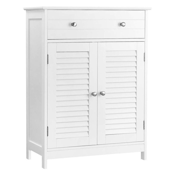 Meuble de rangement pour salle de bain un tiroir et deux portes style persienne coloris blanc collection CLEAN