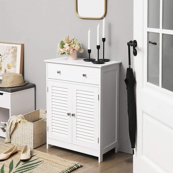 Meuble de rangement pour salle de bain un tiroir et deux portes style persienne coloris blanc collection CLEAN