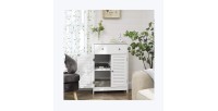 Meuble de rangement pour salle de bain un tiroir et deux portes style persienne coloris blanc collection CLEAN