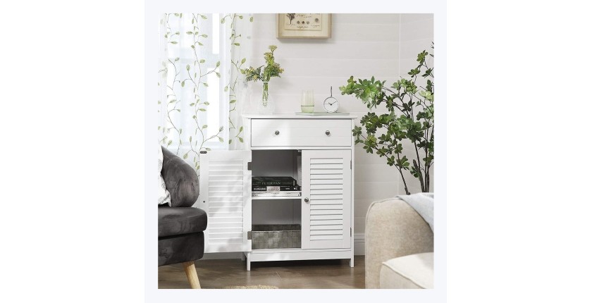 Meuble de rangement pour salle de bain un tiroir et deux portes style persienne coloris blanc collection CLEAN