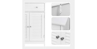 Meuble de rangement pour salle de bain un tiroir et deux portes style persienne coloris blanc collection CLEAN