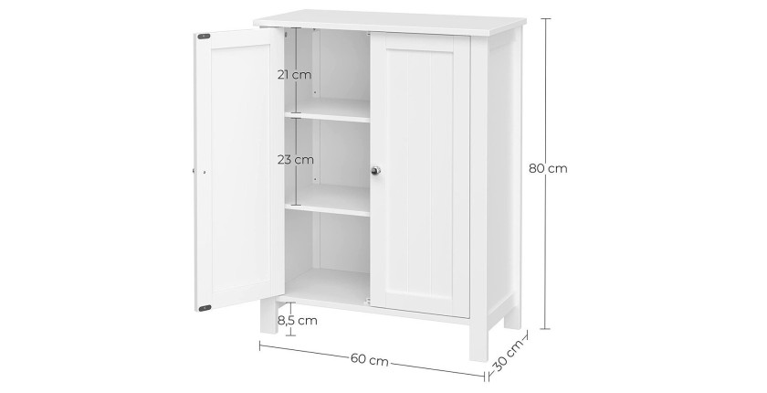 Placard de salle de bain collection CLEAN coloris blanc. Deux portes battantes