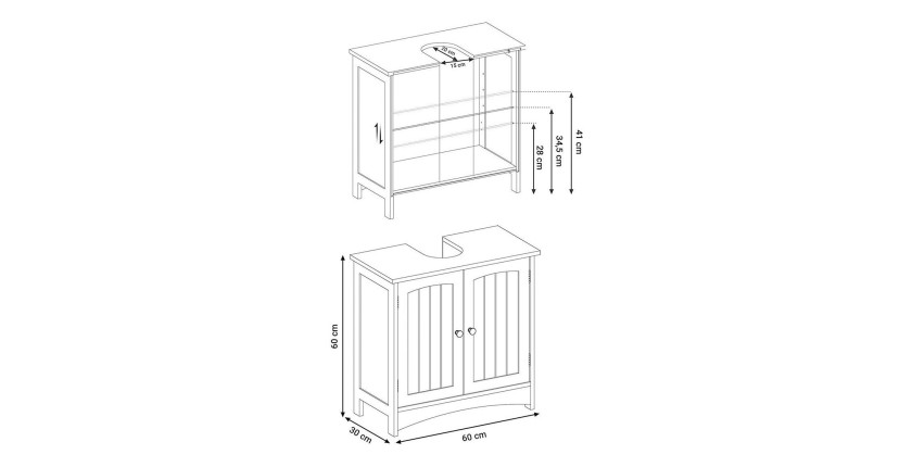 Ensemble de trois meubles de salle de bain collection CLEAN coloris blanc.