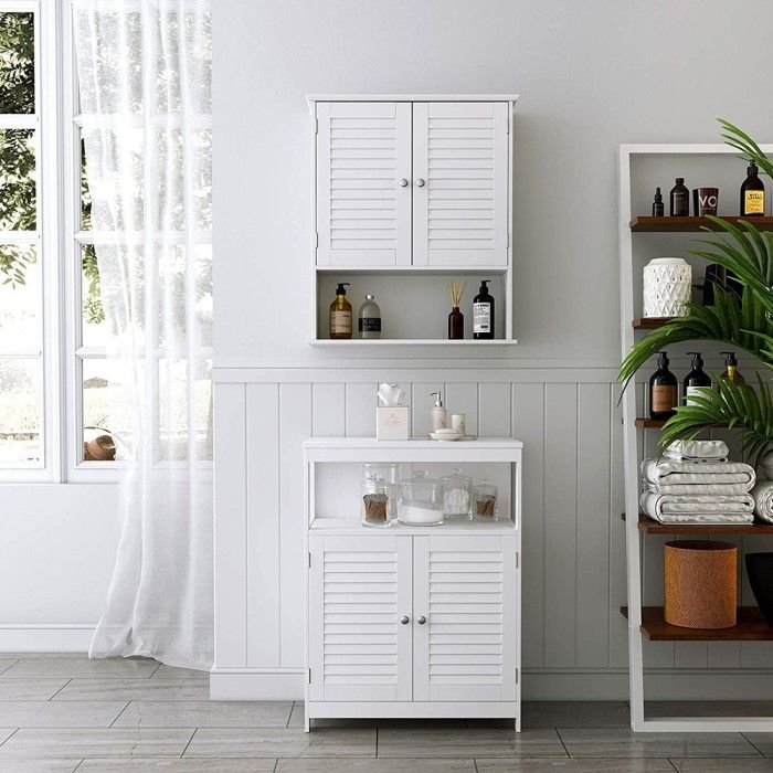 Ensemble de deux meubles de salle de bain collection CLEAN coloris blanc.