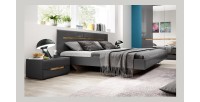 Ensemble Lit 160x200 plus 2 Chevets. Collection LUCIA. Couleur gris et chêne.