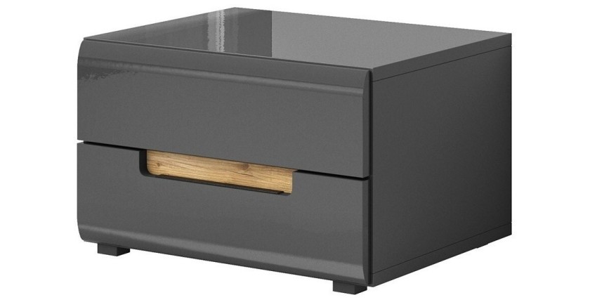 Ensemble Lit 160x200 plus 2 Chevets. Collection LUCIA. Couleur gris et chêne.