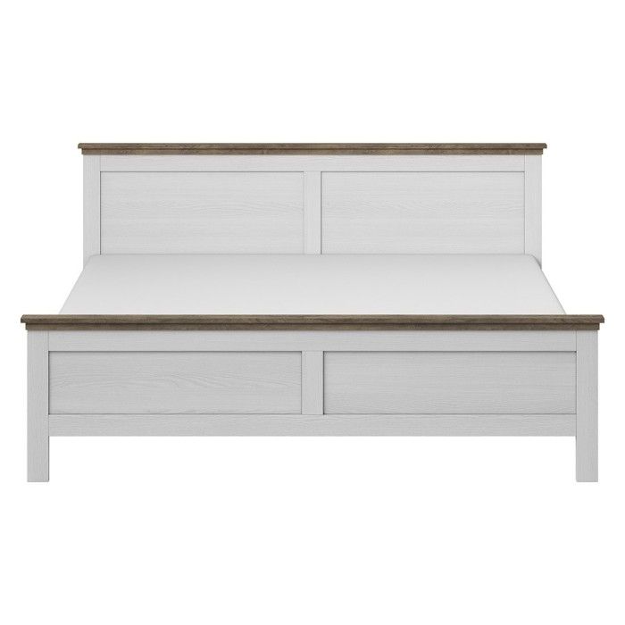 Chambre à coucher ASSIA : Armoire 150cm, Lit 160x200, commode, chevets. Coloris blanc et  chêne.