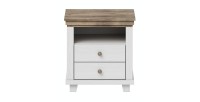 Chambre à coucher ASSIA : Armoire 150cm, Lit 160x200, commode, chevets. Coloris blanc et  chêne.