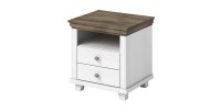 Chambre à coucher ASSIA : Armoire 150cm, Lit 160x200, commode, chevets. Coloris blanc et  chêne.