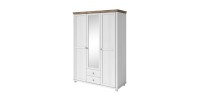 Chambre à coucher ASSIA : Armoire 150cm, Lit 160x200, commode, chevets. Coloris blanc et  chêne.