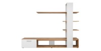 Meuble TV avec bibliothèque et étagères intégrées collection CLEO. Coloris blanc et chêne