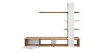 Meuble TV avec bibliothèque et étagères intégrées collection CLEO. Coloris blanc et chêne