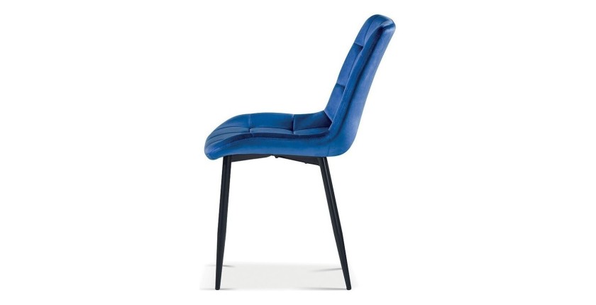 Chaise en velours de salle à manger avec pieds en métal bleu KALI