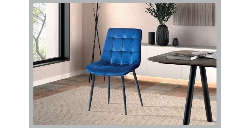 Chaise en velours de salle à manger avec pieds en métal bleu KALI