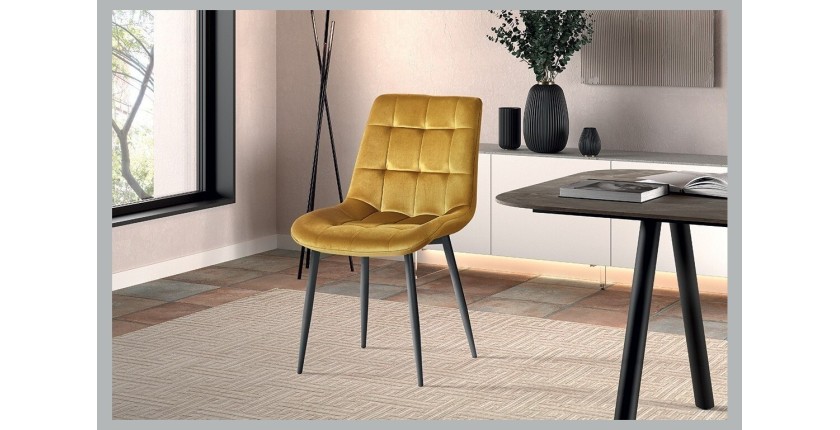Chaise en velours de salle à manger avec pieds en métal or KALI