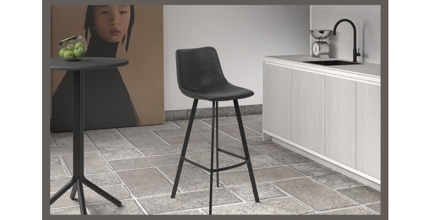 Chaise de comptoir 'Ozon' PU Noir, dimensions : H98 x L45 x P49 cm