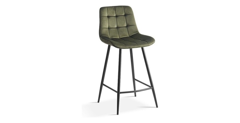 Chaise de comptoir 'Jute' Velours Vert, dimensions : H95 x L46 x P36 cm