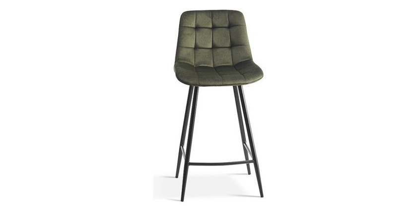 Chaise de comptoir 'Jute' Velours Vert, dimensions : H95 x L46 x P36 cm