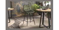 Chaise de comptoir 'Jute' Velours Vert, dimensions : H95 x L46 x P36 cm