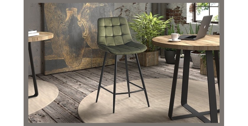 Chaise de comptoir 'Jute' Velours Vert, dimensions : H95 x L46 x P36 cm