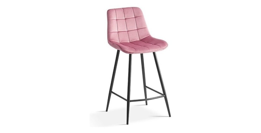 Chaise de comptoir 'Jute' Velours Rose, dimensions : H95 x L46 x P36 cm