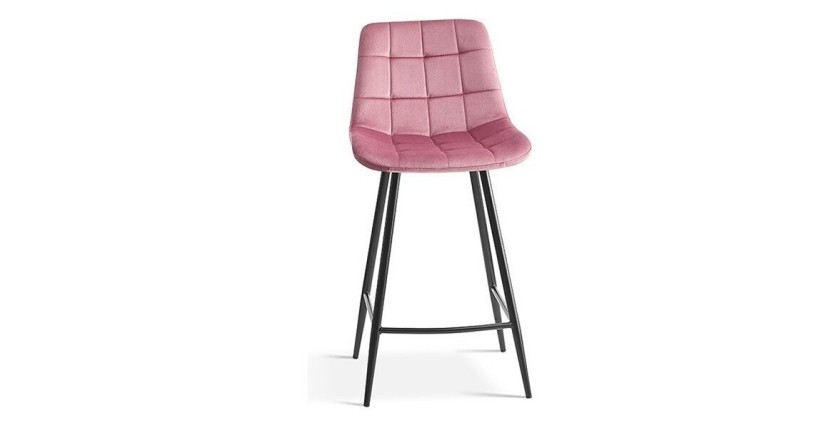 Chaise de comptoir 'Jute' Velours Rose, dimensions : H95 x L46 x P36 cm
