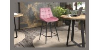Chaise de comptoir 'Jute' Velours Rose, dimensions : H95 x L46 x P36 cm