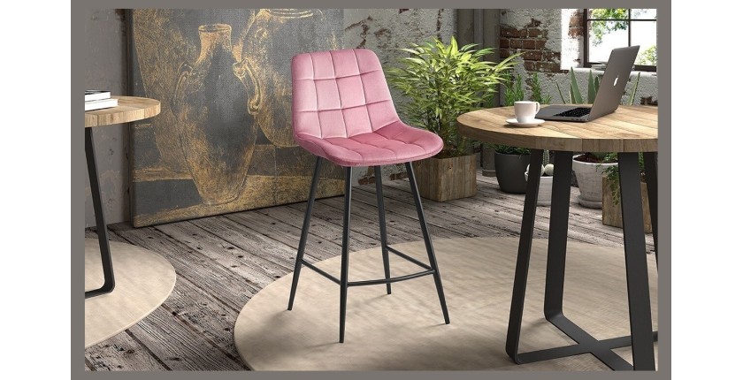 Chaise de comptoir 'Jute' Velours Rose, dimensions : H95 x L46 x P36 cm