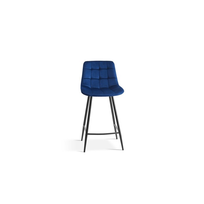 Chaise de comptoir 'Jute' Velours Bleu, dimensions : H95 x L46 x P36 cm