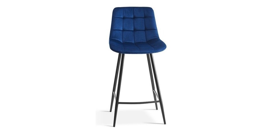 Chaise de comptoir 'Jute' Velours Bleu, dimensions : H95 x L46 x P36 cm
