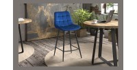 Chaise de comptoir 'Jute' Velours Bleu, dimensions : H95 x L46 x P36 cm