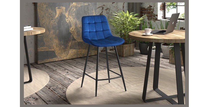 Chaise de comptoir 'Jute' Velours Bleu, dimensions : H95 x L46 x P36 cm