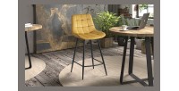 Chaise de comptoir 'Jute' Velours Or, dimensions : H95 x L46 x P36 cm