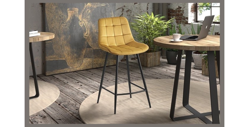 Chaise de comptoir 'Jute' Velours Or, dimensions : H95 x L46 x P36 cm