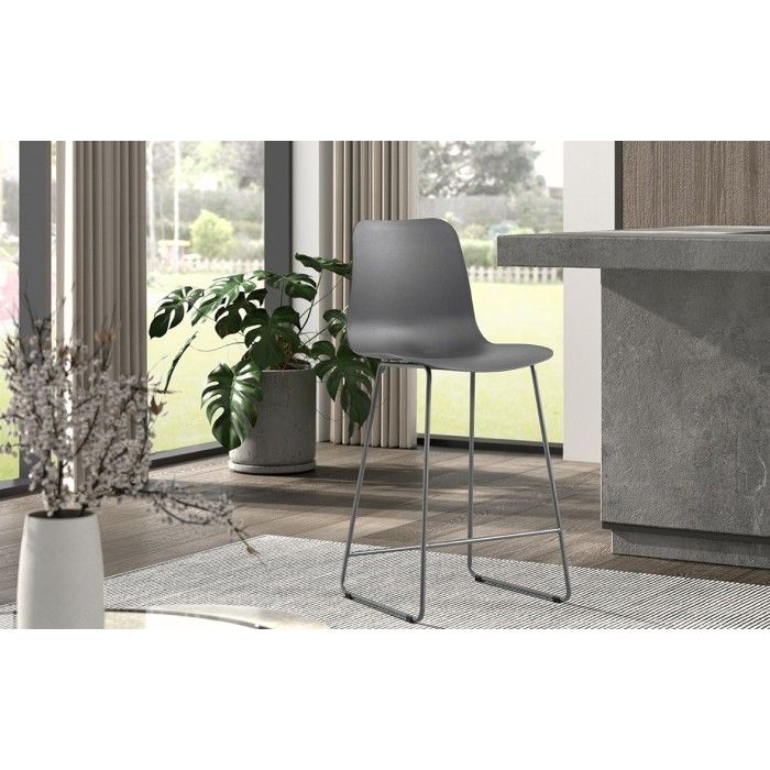 Chaise de comptoir 'Mario' PP Gris, dimensions : H100.5 x L51 x P44cm