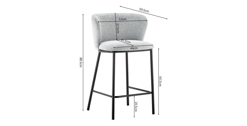 Chaise de comptoir 'Arthus' Tissu Gris clair, dimensions : H88.5 x L53 x P50.5 cm