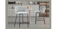 Chaise de comptoir 'Arthus' Tissu Gris clair, dimensions : H88.5 x L53 x P50.5 cm