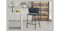 Chaise de comptoir 'Arthus' Tissu Gris foncé, dimensions : H88.5 x L53 x P50.5 cm