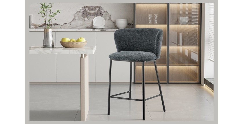 Chaise de comptoir 'Arthus' Tissu Gris foncé, dimensions : H88.5 x L53 x P50.5 cm